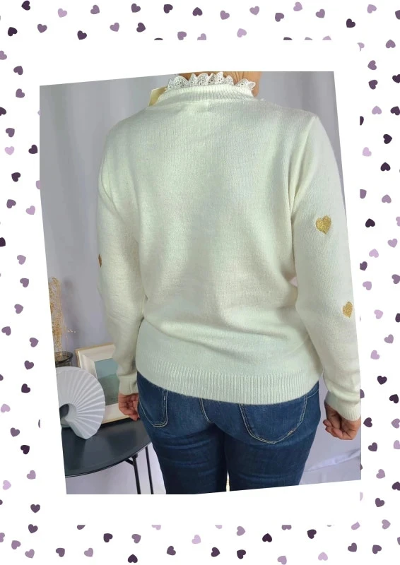 Jersey de cuello alto con encaje y corazones bordados - Talla única - Nuevo con etiqueta – photo 3